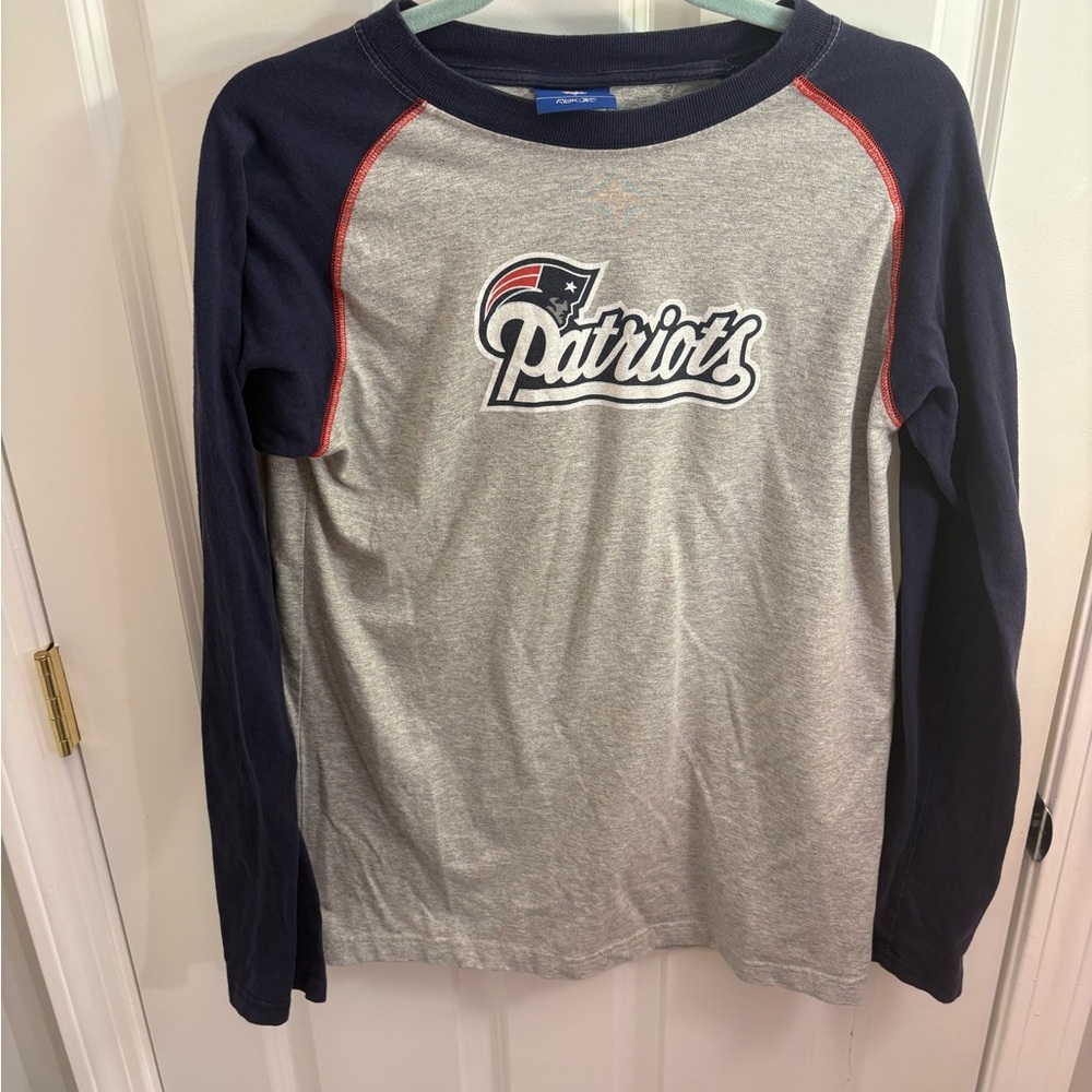 NFL Patriots Kids Long Sleeve Tee - Gray and Navy XL